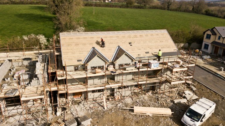 aerial view of a house under construction